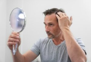 Homme recevant un traitement contre la perte de cheveux- Après une greffe de cheveux-