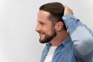Homme adulte heureux de ses cheveux