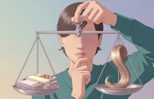 Personne Tenant de l'Argent et des Cheveux en Équilibre