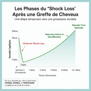 Graphique simple montrant les étapes de la perte temporaire et de la repousse des cheveux.