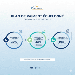 Illustration d'un plan de financement ou de paiement à tempérament pour une greffe de cheveux en clinique.