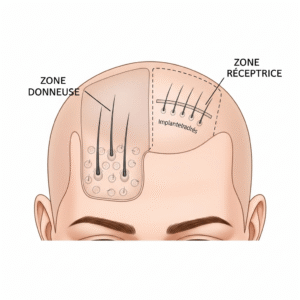Image symbolique d'un follicule pileux infecté avec des signes d'alerte visuels (rougeur, inflammation).