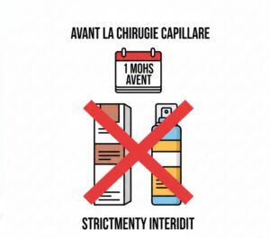 Avertissement : Ne pas utiliser de coloration ou de produits coiffants agressifs (gels, laques) au moins un mois avant le greffe de cheveux.