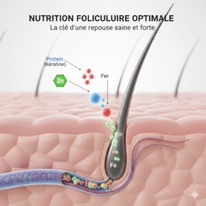 Illustration de la micro-nutrition : Nutriments clés pour la survie et la croissance du follicule pileux greffé.