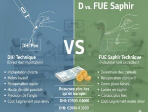 DHI vs. FUE Saphir et Coûts en Turquie