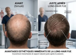 Aspect juste après une long-hair FUE