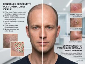 La communication constante avec la clinique assure une prise en charge rapide en cas de doute ou de complication- Ice FUE
