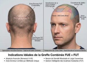 Le chirurgien discute d’un traitement adjuvant éventuel afin de préserver les cheveux natifs autour des greffons nouvellement implantés durablement ensemble